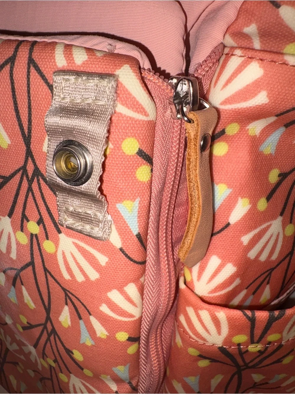Petunia Pickle Bottom Coral Floral Baby Bag with Champagne Strap